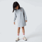 Girls Lacoste V0ZN3271 Grey Chine CCA Cotton Fleece Sweatshirt Dress