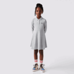 Girls Lacoste V0ZN3282 Grey Chine CCA Pique Polo Dress - Image 2