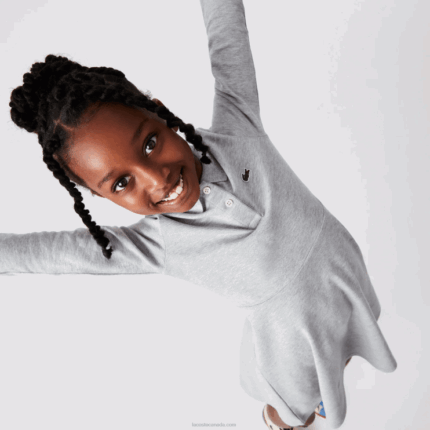 Girls Lacoste V0ZN3282 Grey Chine CCA Pique Polo Dress