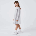 Girls Lacoste V0ZN3286 Grey Chine CCA Pleated Back Cotton Fleece Dress