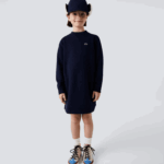 Girls Lacoste V0ZN3287 Navy Blue 166 Pleated Back Cotton Fleece Dress