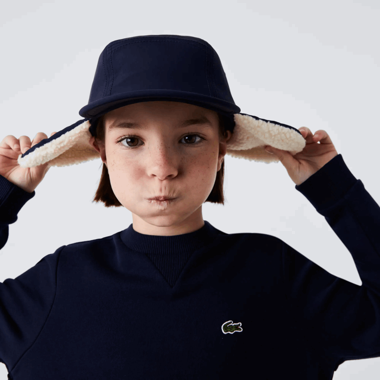 Girls Lacoste V0ZN3287 Navy Blue 166 Pleated Back Cotton Fleece Dress - Image 4