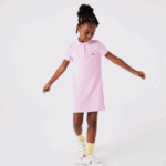 Girls Lacoste V0ZN3288 Pink Z4H Cotton Polo Dress - Image 2