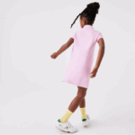 Girls Lacoste V0ZN3288 Pink Z4H Cotton Polo Dress - Image 3