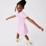 Girls Lacoste V0ZN3288 Pink Z4H Cotton Polo Dress - Image 7