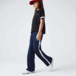 Girls Lacoste V0ZN3289 Navy Blue 166 Side Bands Oversized Pants
