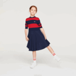 Girls Lacoste V0ZN3294 Navy Blue Red 0Y4 Striped Knit Turtleneck Sweater - Image 2