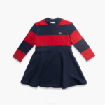 Girls Lacoste V0ZN3294 Navy Blue Red 0Y4 Striped Knit Turtleneck Sweater - Image 3
