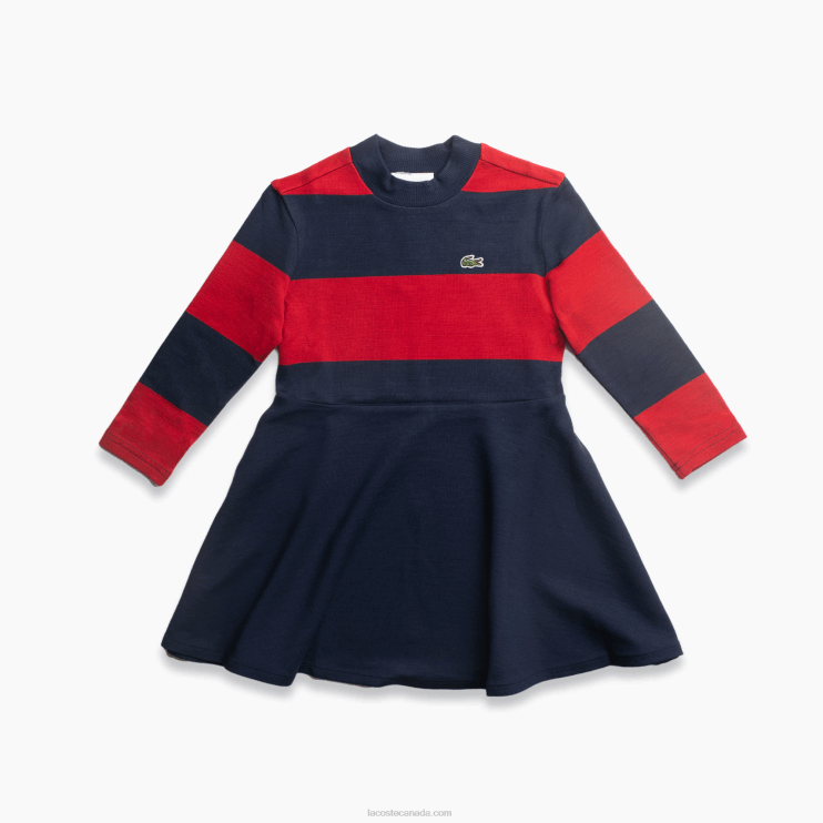 Girls Lacoste V0ZN3294 Navy Blue Red 0Y4 Striped Knit Turtleneck Sweater - Image 3