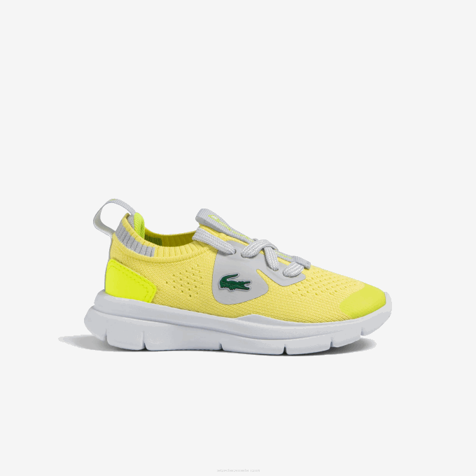 Infants Lacoste V0ZN2930 YLW/LT GRY 382 Run Spin Knit Textile Sneakers - Image 1