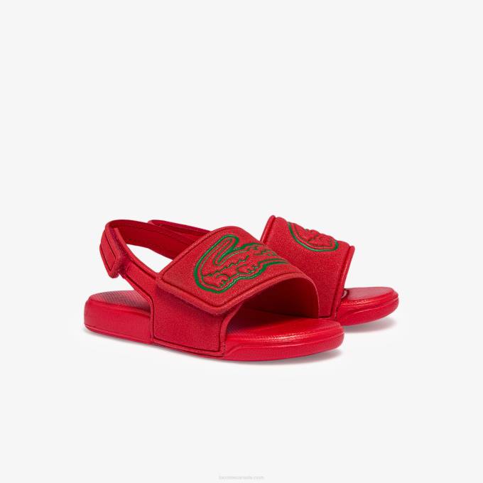Infants Lacoste V0ZN2971 Red Green T2Q L.30 Strap Synthetic Slides - Image 2