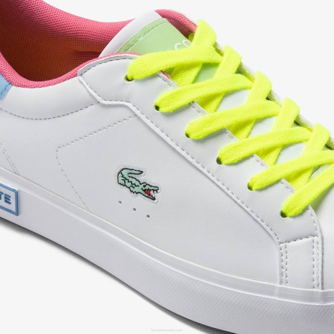 Juniors Lacoste V0ZN3070 White/Green 082 Powercourt Synthetic Color-Pop Sneakers - Image 2