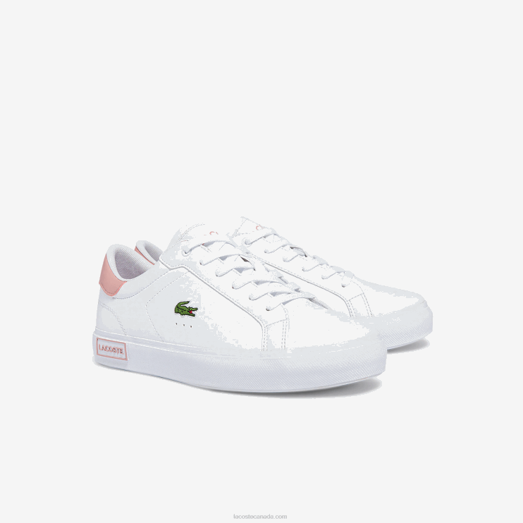 Juniors Lacoste V0ZN3308 White & Light Pink 1Y9 Powercourt Synthetic Sneakers - Image 2