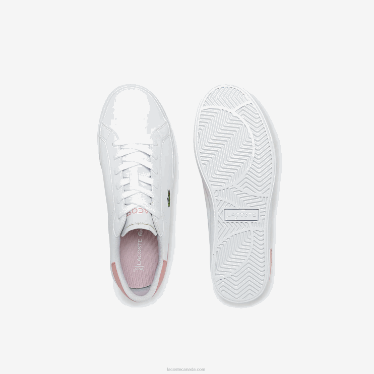 Juniors Lacoste V0ZN3308 White & Light Pink 1Y9 Powercourt Synthetic Sneakers - Image 4