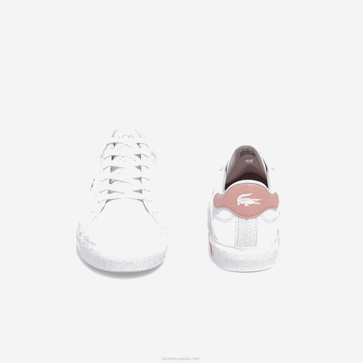 Juniors Lacoste V0ZN3308 White & Light Pink 1Y9 Powercourt Synthetic Sneakers - Image 5