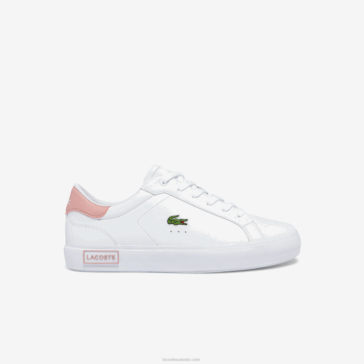 Juniors Lacoste V0ZN3308 White & Light Pink 1Y9 Powercourt Synthetic Sneakers - Image 1