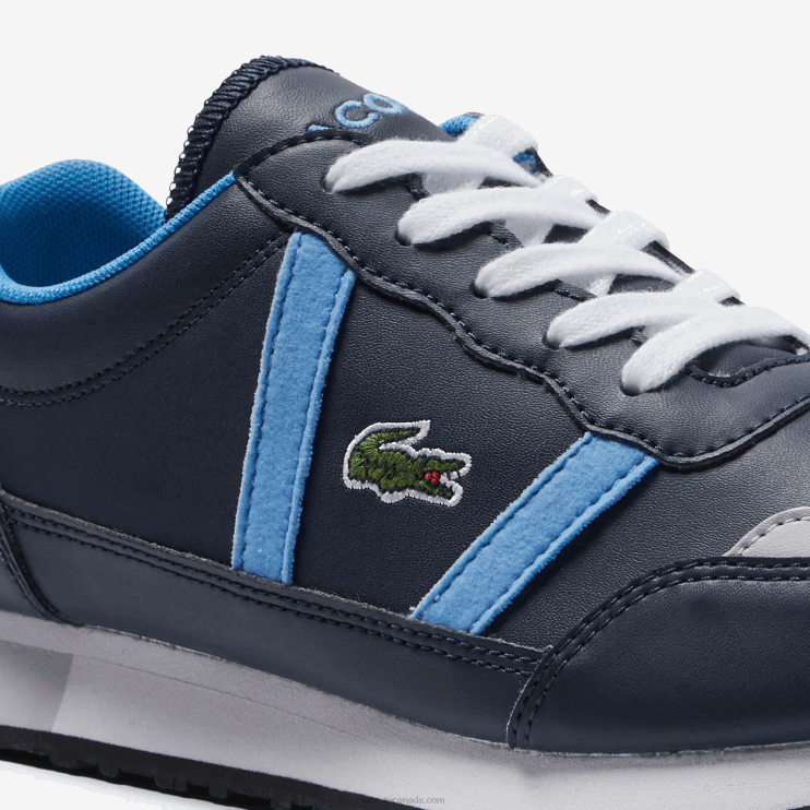 Juniors Lacoste V0ZN3333 Navy & Light Blue 7E9 Partner Synthetic Color-Pop Sneackers - Image 6