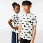 Kids Lacoste V0ZN2956 White 001 Comic Effect Crocodile Print Polo