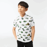 Kids Lacoste V0ZN2956 White 001 Comic Effect Crocodile Print Polo - Image 4