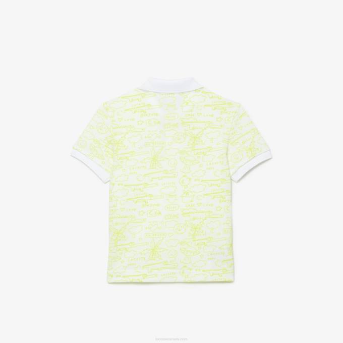 Kids Lacoste V0ZN2957 White 001 Graphic Organic Cotton Petit Pique Polo - Image 2