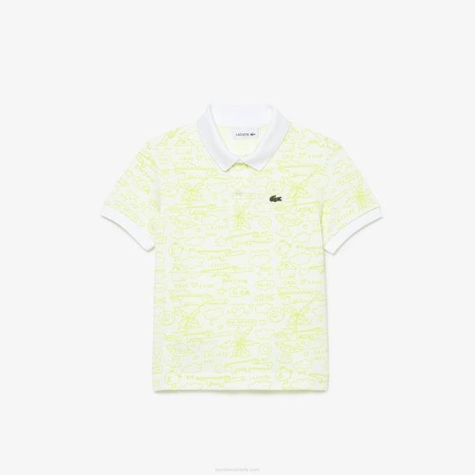 Kids Lacoste V0ZN2957 White 001 Graphic Organic Cotton Petit Pique Polo - Image 1