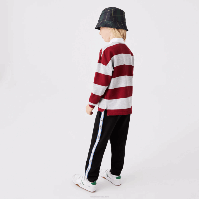 Kids Lacoste V0ZN2962 Bordeaux Grey Chine X29 Striped Pique Polo - Image 2