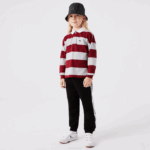 Kids Lacoste V0ZN2962 Bordeaux Grey Chine X29 Striped Pique Polo