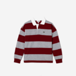 Kids Lacoste V0ZN2962 Bordeaux Grey Chine X29 Striped Pique Polo - Image 4
