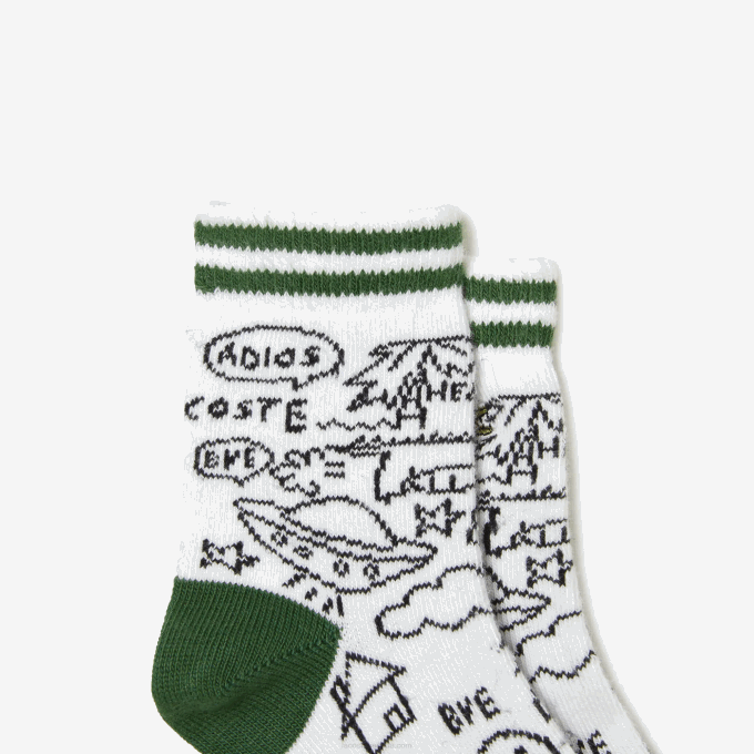 Kids Lacoste V0ZN2979 White Green Navy Blue FWY Crocodile Print Sock Three-Pack - Image 2