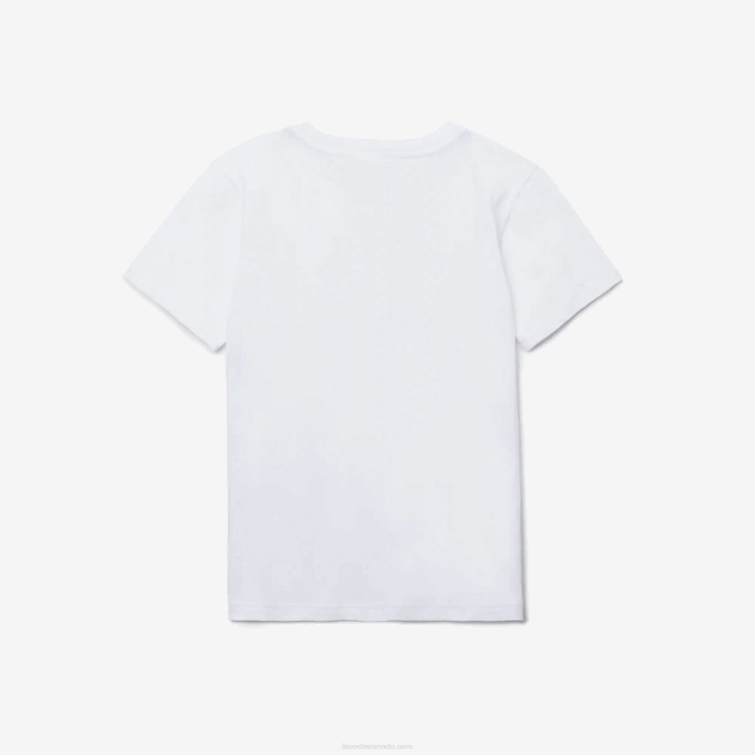 Kids Lacoste V0ZN2996 White 001 Crew Neck Cotton Jersey T-Shirt - Image 6