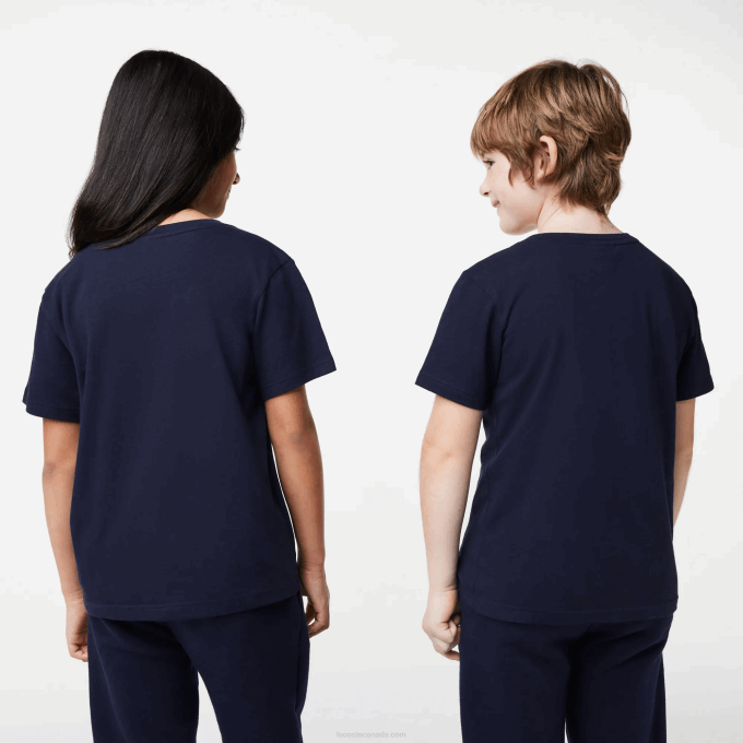 Kids Lacoste V0ZN2998 Navy Blue 166 Crew Neck Cotton Jersey T-Shirt - Image 3