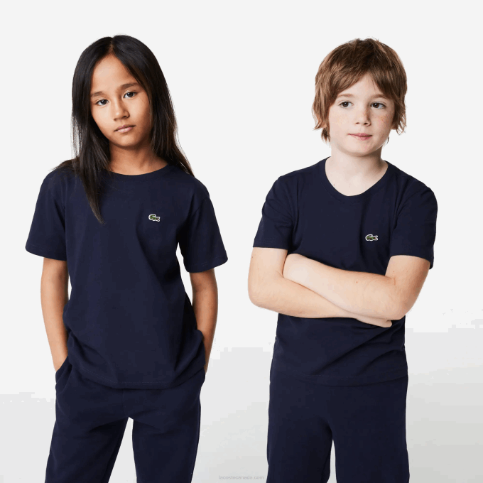 Kids Lacoste V0ZN2998 Navy Blue 166 Crew Neck Cotton Jersey T-Shirt - Image 1