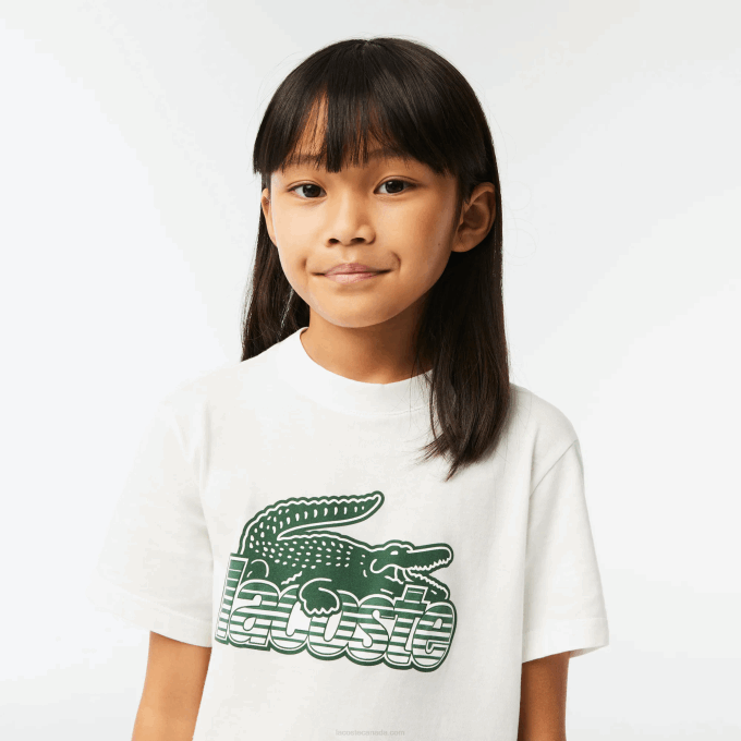 Kids Lacoste V0ZN3006 White 70V Contrast Print Organic Cotton T-Shirt - Image 2
