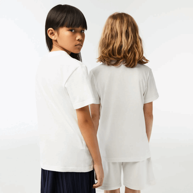 Kids Lacoste V0ZN3006 White 70V Contrast Print Organic Cotton T-Shirt - Image 3