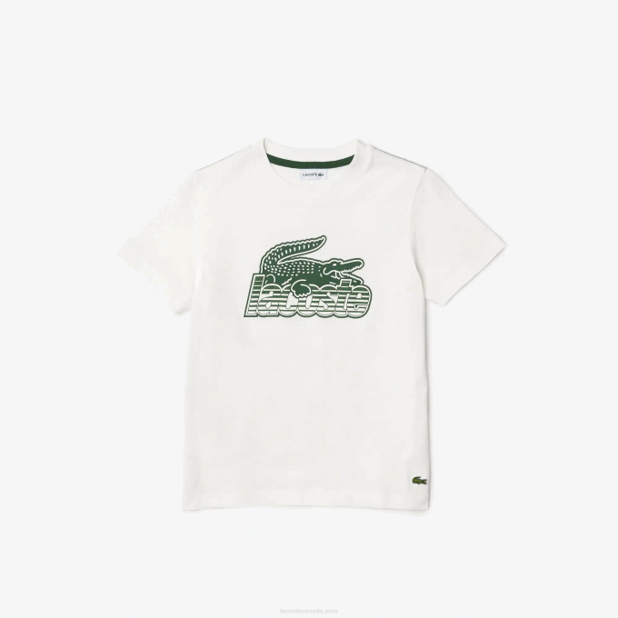 Kids Lacoste V0ZN3006 White 70V Contrast Print Organic Cotton T-Shirt - Image 4