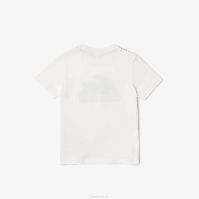 Kids Lacoste V0ZN3006 White 70V Contrast Print Organic Cotton T-Shirt - Image 5