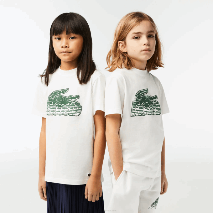 Kids Lacoste V0ZN3006 White 70V Contrast Print Organic Cotton T-Shirt - Image 1