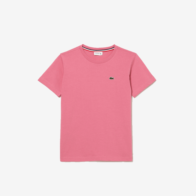 kids_lacoste_v0zn3011_pink_2r3_crew_neck_cotton_jersey_t_shirt.png Kids Lacoste V0ZN3011 Pink 2R3 Crew Neck Cotton Jersey T-Shirt - Image 1