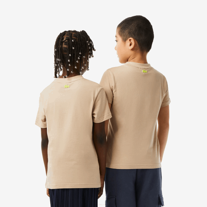 Kids Lacoste V0ZN3013 Beige Yellow 8ZB Cotton Jersey T-Shirt with Contrast Marking - Image 3