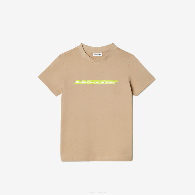 Kids Lacoste V0ZN3013 Beige Yellow 8ZB Cotton Jersey T-Shirt with Contrast Marking - Image 4