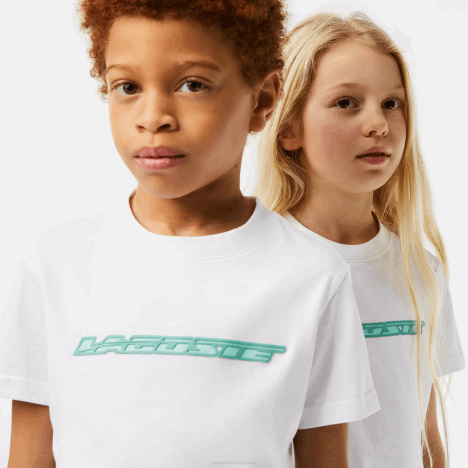 Kids Lacoste V0ZN3014 White 001 Cotton Jersey T-Shirt with Contrast Marking - Image 2
