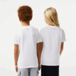 Kids Lacoste V0ZN3014 White 001 Cotton Jersey T-Shirt with Contrast Marking - Image 3