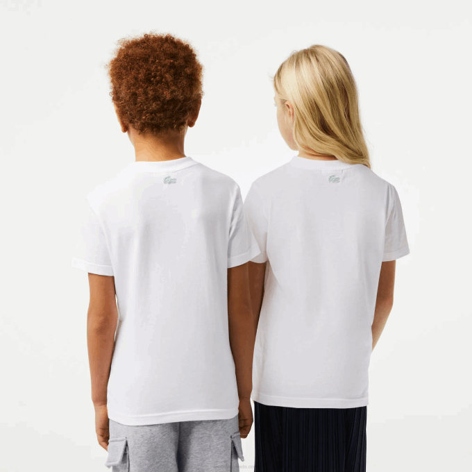 Kids Lacoste V0ZN3014 White 001 Cotton Jersey T-Shirt with Contrast Marking - Image 3