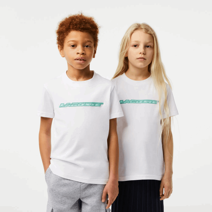 Kids Lacoste V0ZN3014 White 001 Cotton Jersey T-Shirt with Contrast Marking - Image 1