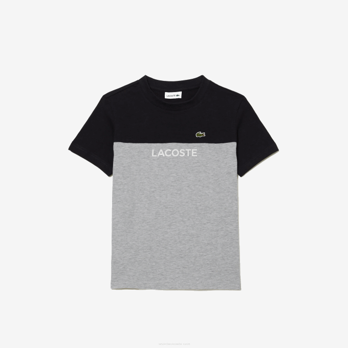 kids_lacoste_v0zn3015_navy_blue_grey_chine_e6a_colorblock_organic_cotton_jersey_t_shirt.png Kids Lacoste V0ZN3015 Navy Blue Grey Chine E6A Colorblock Organic Cotton Jersey T-Shirt - Image 1