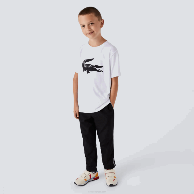 Kids Lacoste V0ZN3019 White Black AU8 SPORT Tennis Technical Jersey Oversized Croc T-Shirt - Image 2