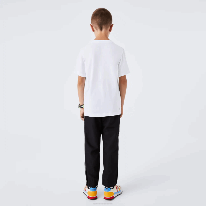 Kids Lacoste V0ZN3019 White Black AU8 SPORT Tennis Technical Jersey Oversized Croc T-Shirt - Image 3