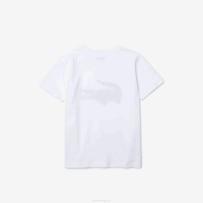 Kids Lacoste V0ZN3019 White Black AU8 SPORT Tennis Technical Jersey Oversized Croc T-Shirt - Image 5