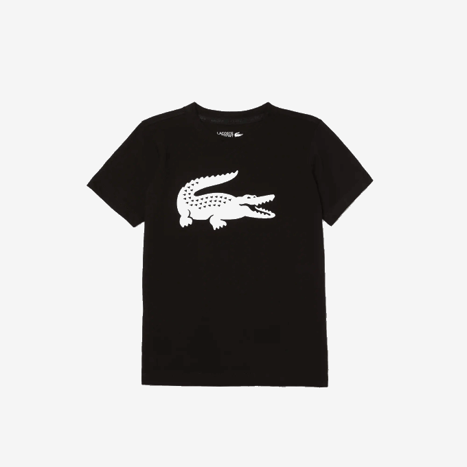 Kids Lacoste V0ZN3020 Black White 258 SPORT Tennis Technical Jersey Oversized Croc T-Shirt - Image 1