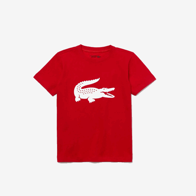 Kids Lacoste V0ZN3021 Red White 564 SPORT Tennis Technical Jersey Oversized Croc T-Shirt - Image 1